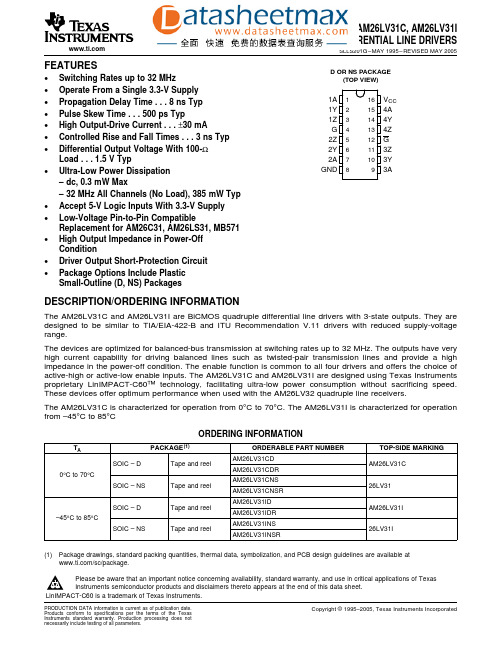 IC datasheet pdf-AM26LV31C,AM26LV31I,pdf(LOW-VOLTAGE HIGH-SPEED QUADRUPLE DIFFERENTIAL LINE DRIVERS)