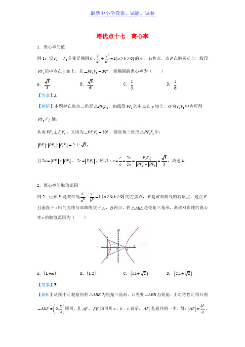 2019年高考数学专题十七离心率精准培优专练文