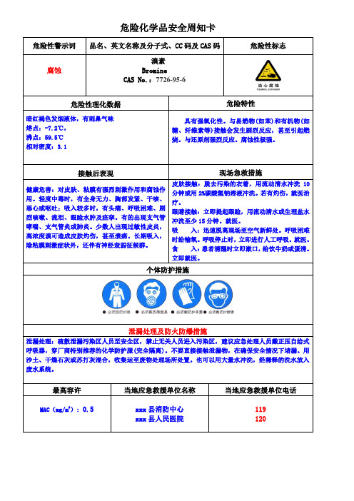 溴素安全周知卡(危化品)