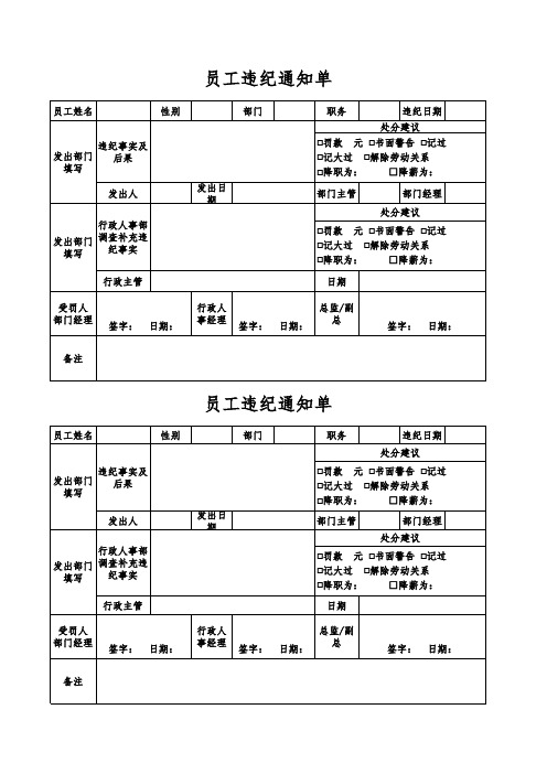 员工违纪通知单