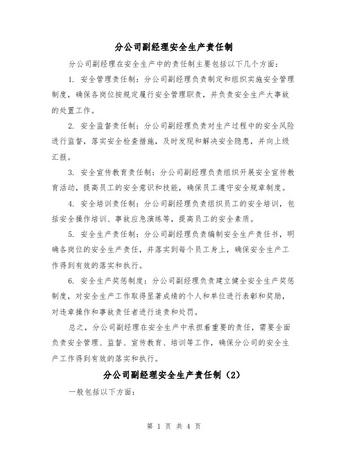 分公司副经理安全生产责任制（4篇）