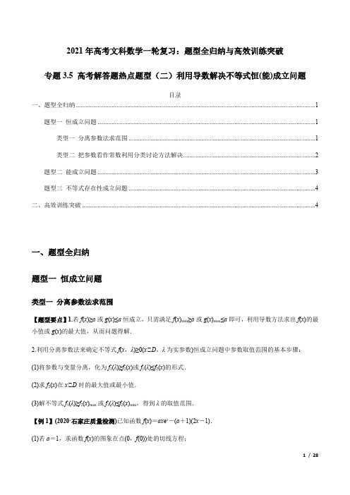 利用导数解决不等式恒(能)成立问题——2021年高考文科数学一轮复习热点题型(附解析)