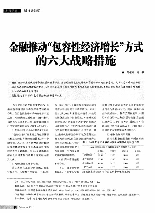 金融推动“包容性经济增长”方式的六大战略措施