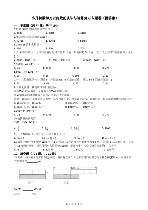 小升初数学万以内数的认识与运算复习专题卷(附答案)