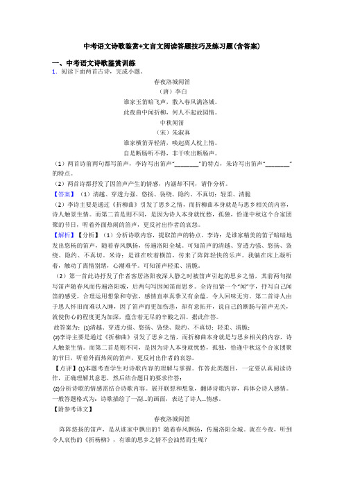 中考语文诗歌鉴赏+文言文阅读答题技巧及练习题(含答案)