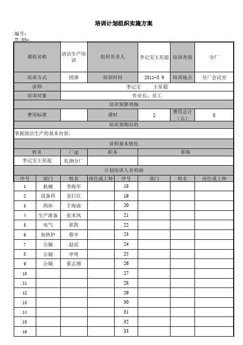 2011年5月份应急救援培训计划