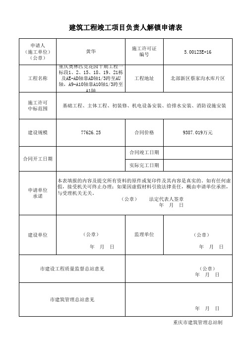 项目管理人员解锁申请表