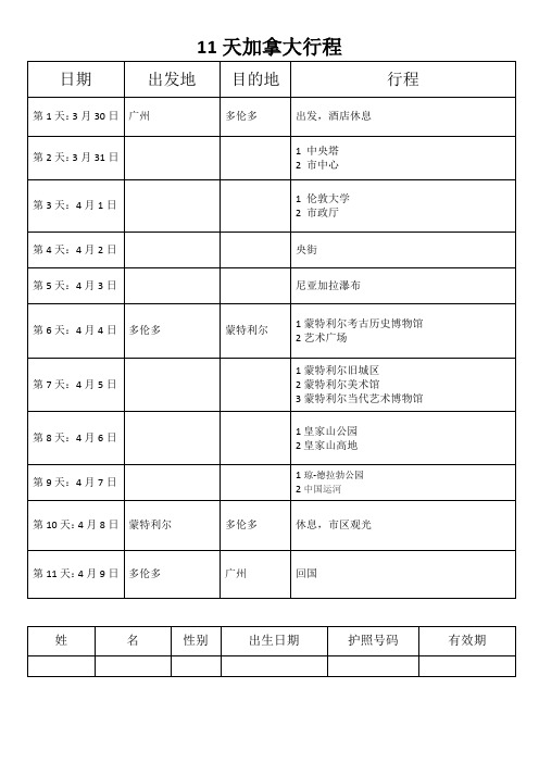 申请加拿大签证11天行程模板(中英文)