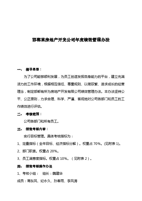 某房地产公司年度绩效考核办法