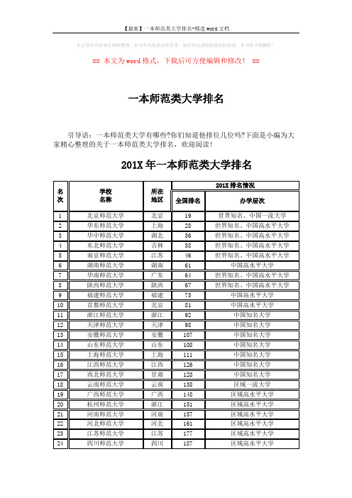 【最新】一本师范类大学排名-精选word文档 (3页)