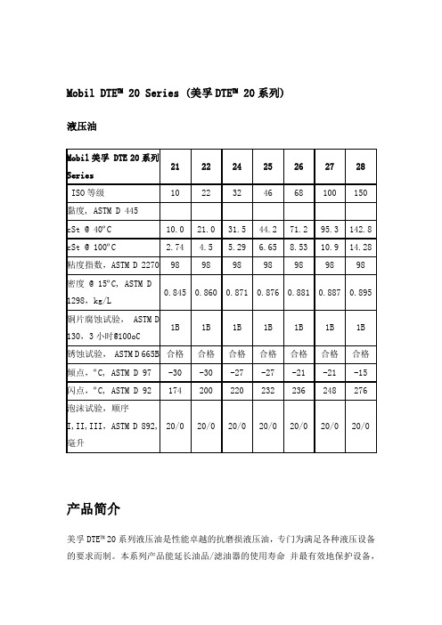 美孚液压油DTE20系列