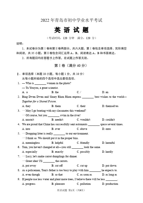 2022年山东省青岛市中考英语试题(含答案解析)