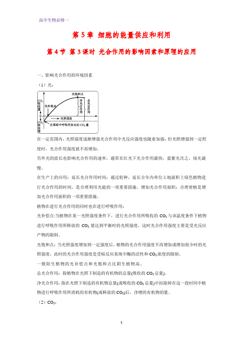 高中生物必修1学案1：5.4.3 光合作用的影响因素和原理的应用