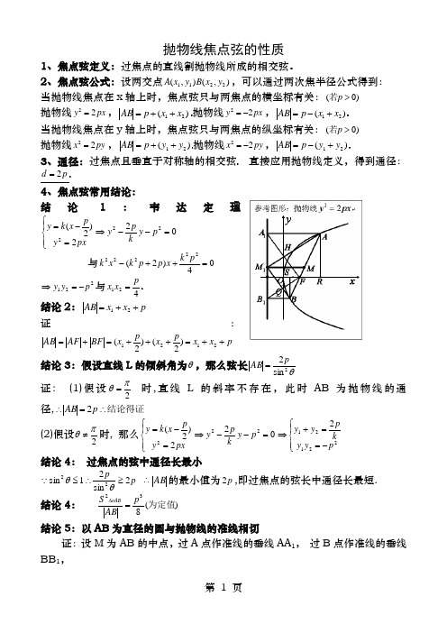 高考数学抛物线焦点弦的性质