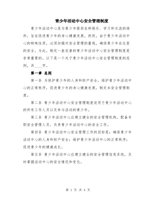 青少年活动中心安全管理制度