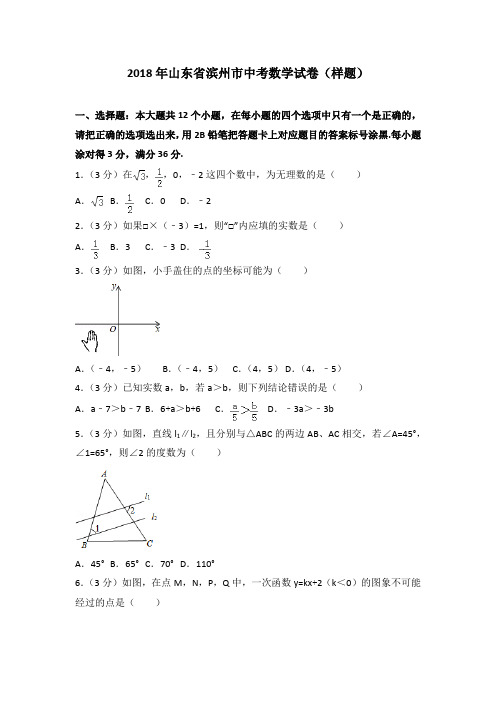 2018年山东省滨州市中考数学试卷(样题)(解析版)