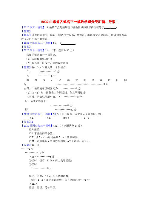 山东省各地2020高三数学一模分类汇编3 导数理