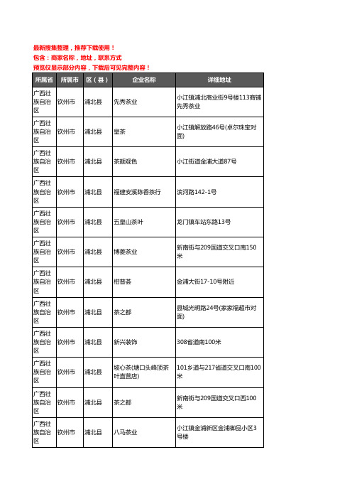 新版广西壮族自治区钦州市浦北县茶庄企业公司商家户名录单联系方式地址大全29家