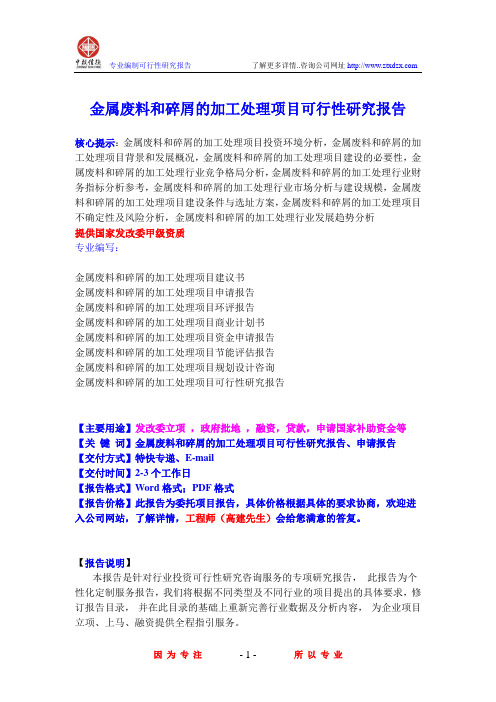 金属废料和碎屑的加工处理项目可行性研究报告