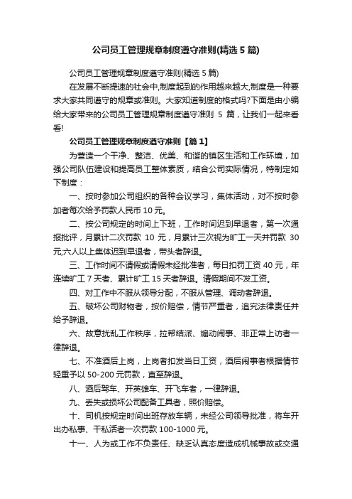 公司员工管理规章制度遵守准则（精选5篇）