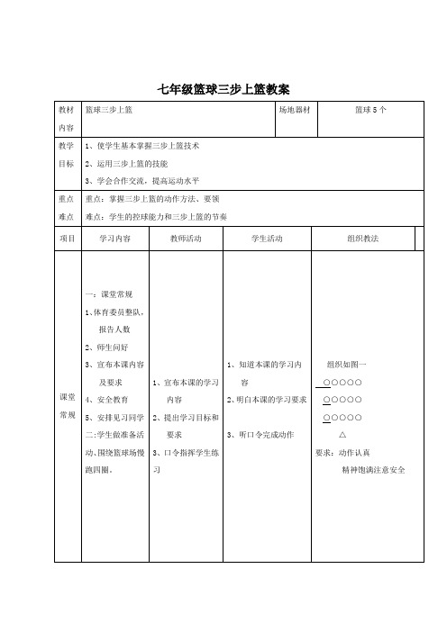 七年级篮球运球三步上篮教案