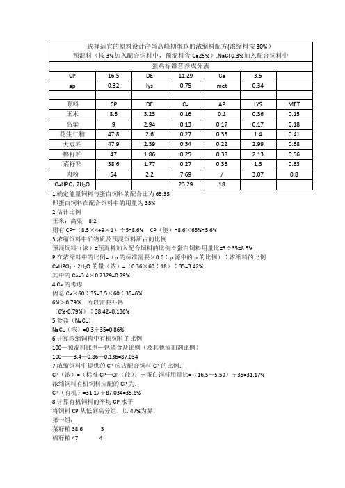 饲料学蛋鸡浓缩料配方作业