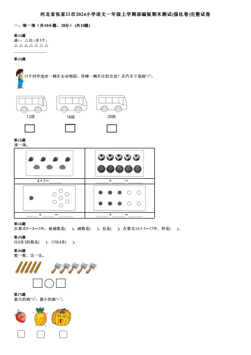 河北省张家口市2024小学数学一年级上学期部编版期末测试(强化卷)完整试卷