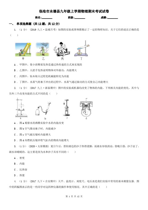 临沧市永德县九年级上学期物理期末考试试卷