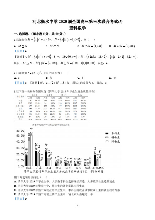 衡水中学2020届高三下学期(5月)第三次联合考试 理科数学试题