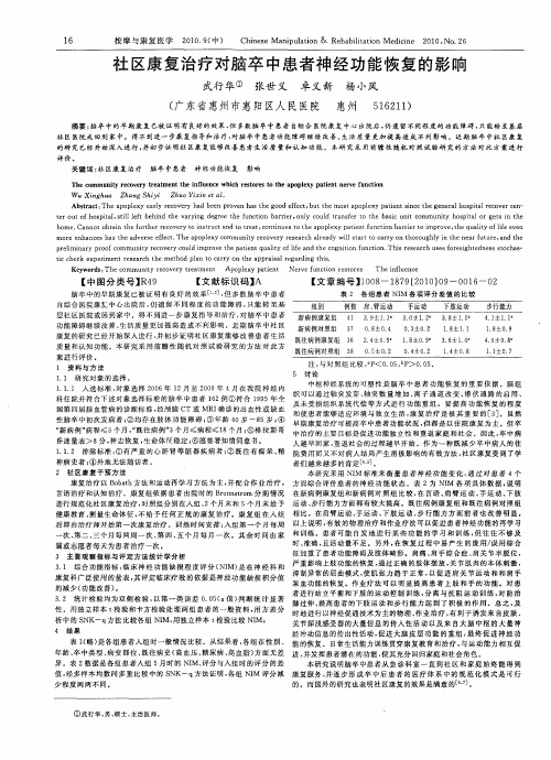 社区康复治疗对脑卒中患者神经功能恢复的影响