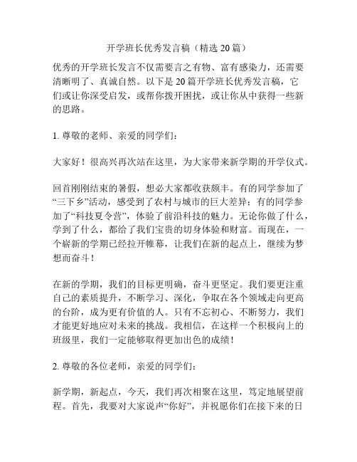 开学班长优秀发言稿(精选20篇)