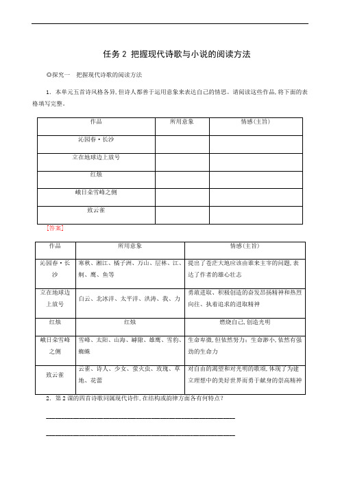 部编版高中语文必修上册同步学案 第1单元 青春激扬文学阅读与写作任务2 把握现代诗歌与小说的阅读方法