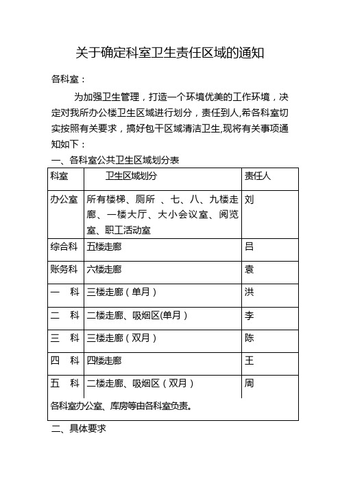 办公楼卫生区域责任划分