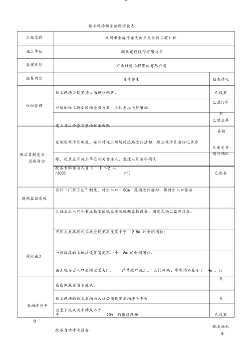 施工现场扬尘治理检查表