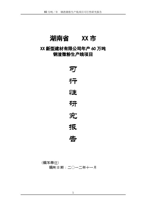 60万吨年钢渣微粉生产线项目建设可行性研究报告