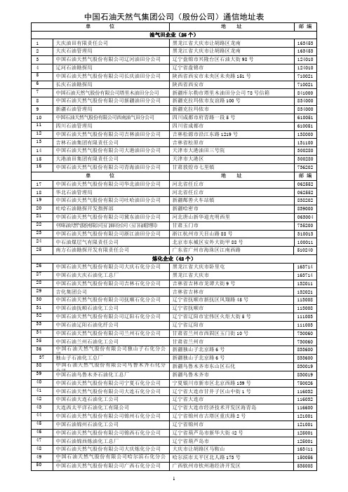 中国石油天然气集团公司各分公司机构通讯录2010