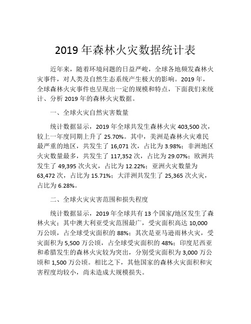 2019年森林火灾数据统计表