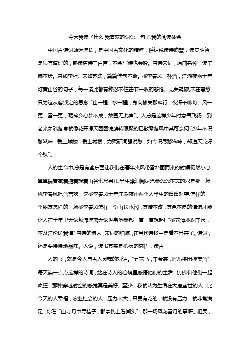 今天我读了什么,我喜欢的词语、句子,我的阅读体会