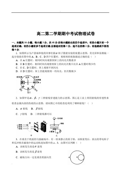 高二第二学期期中考试物理试卷(附答案)