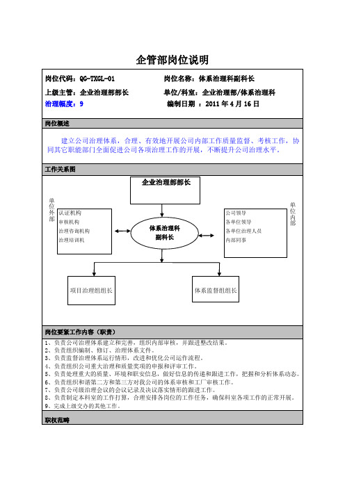 企管部岗位说明