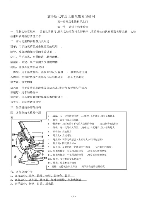 最新冀少版七年级上册生物复习提纲.docx