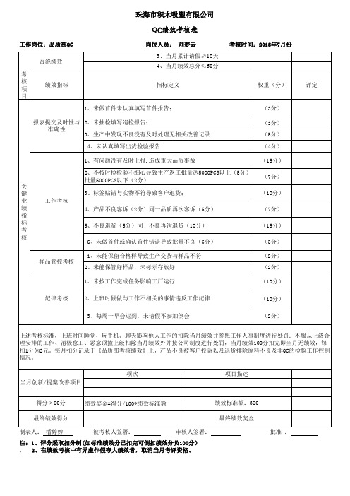 (完整版)QC绩效考核表