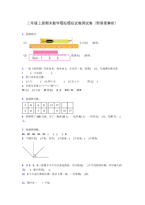 二年级上册期末数学模拟模拟试卷测试卷(附答案解析)