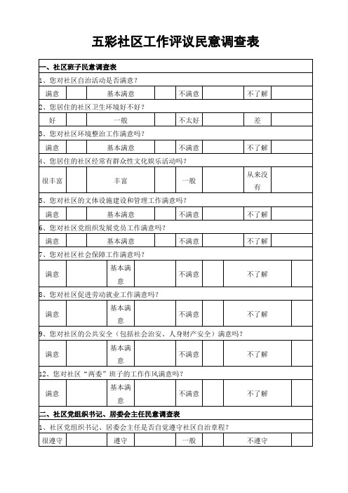 五彩社区工作评议民意调查表