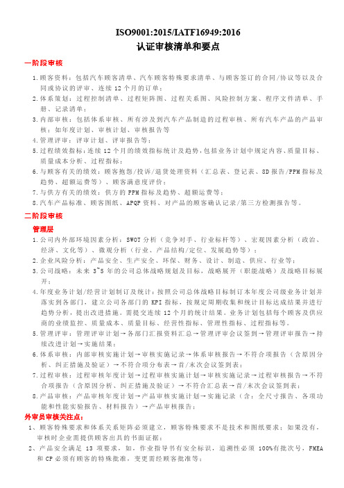 IATF16949 2016认证审核清单和审核要点(TS16949审核清单)