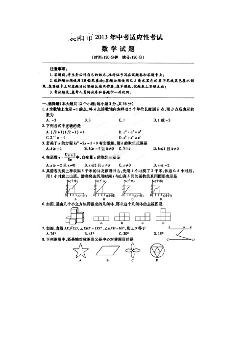 湖北省襄阳市2013年数学中考适应性考数学试题