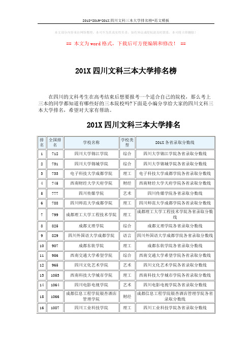 2018-2019-201X四川文科三本大学排名榜-范文模板 (3页)