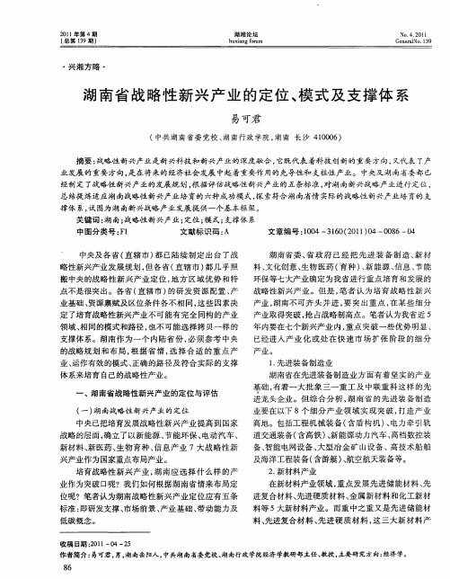 湖南省战略性新兴产业的定位、模式及支撑体系