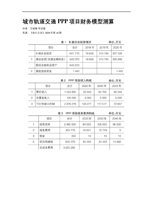 城市轨道交通PPP项目财务模型测算