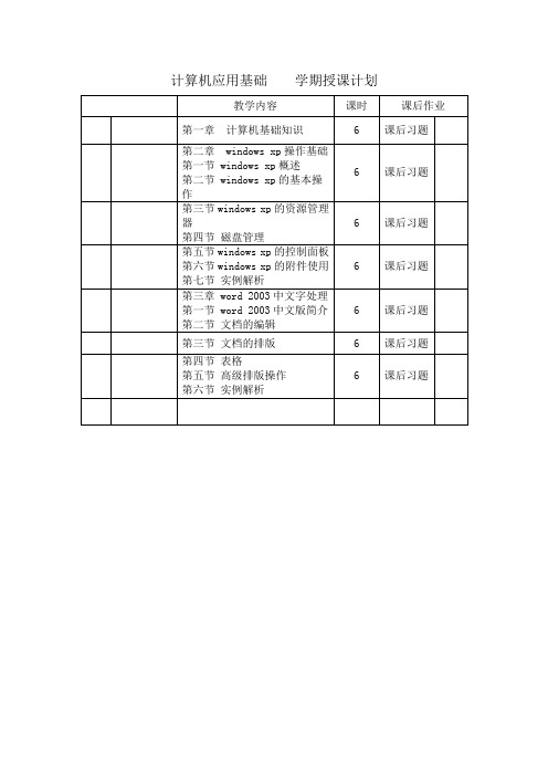 计算机应用基础    学期授课计划